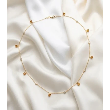 Colar com Topázio Amarelo, 28 Pontos de Diamantes, 47cm