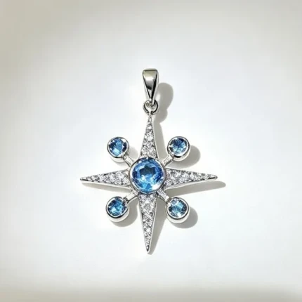 Pingente Topazio Azul, 16 Pontos de Diamantes