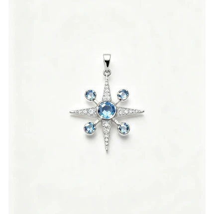 Pingente Topazio Azul, 16 Pontos de Diamantes