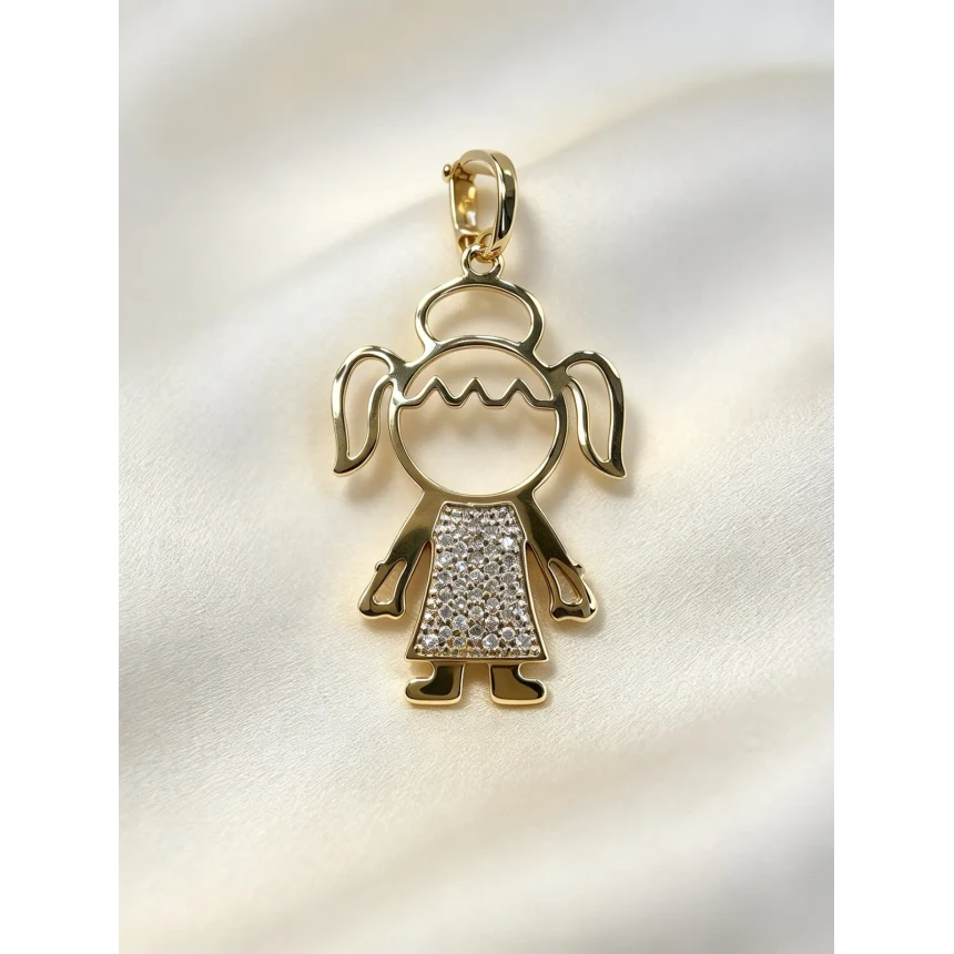 Pingente Menina, 25 Pontos de Diamantes