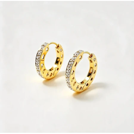 Brincos Argola, com 22 Pontos de Diamantes