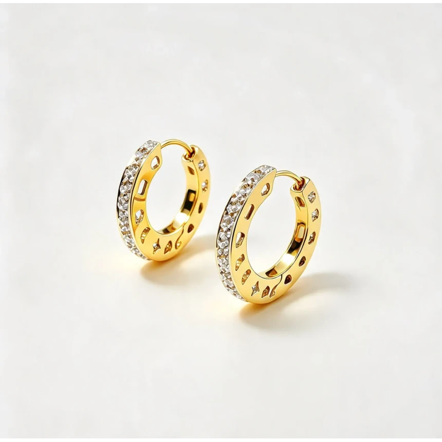 Brincos Argola, com 22 Pontos de Diamantes
