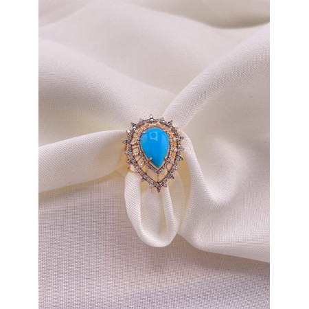 Anel com Gota de Turquesa com Diamantes em Ouro Rose