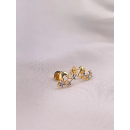 Brincos Ear Cuff Estrelas e Meia Lua Dois Tons
