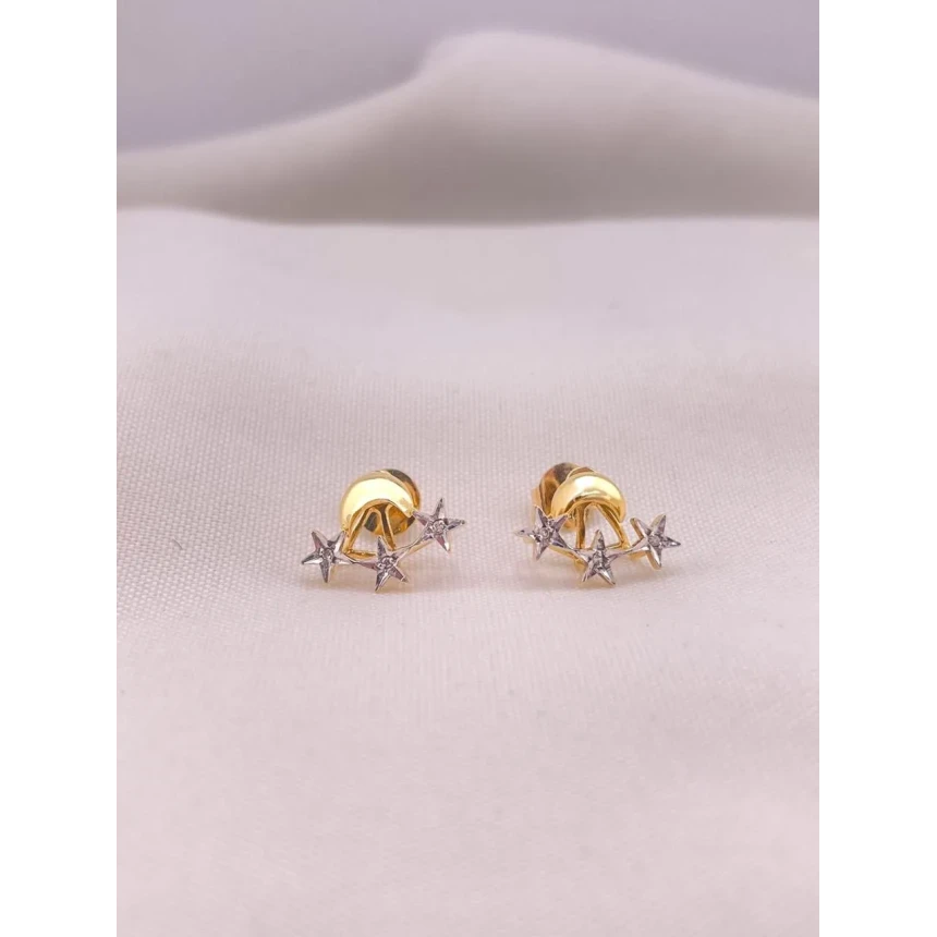 Brincos Ear Cuff Estrelas e Meia Lua Dois Tons