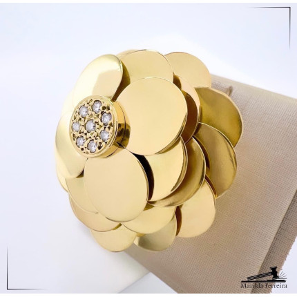Anel Flor Polida com Diamantes