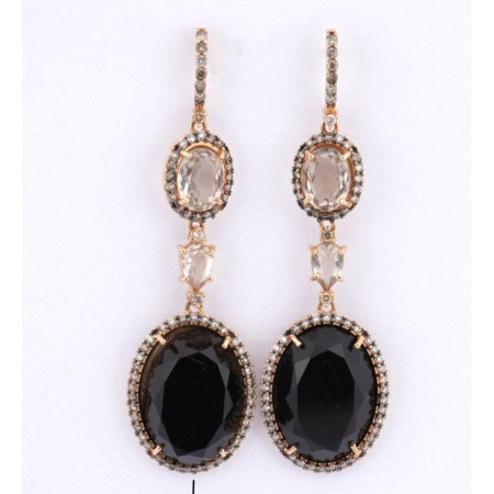 Brincos Vivara Quartzo Fume  e Quartzos Negros Ouro Rose