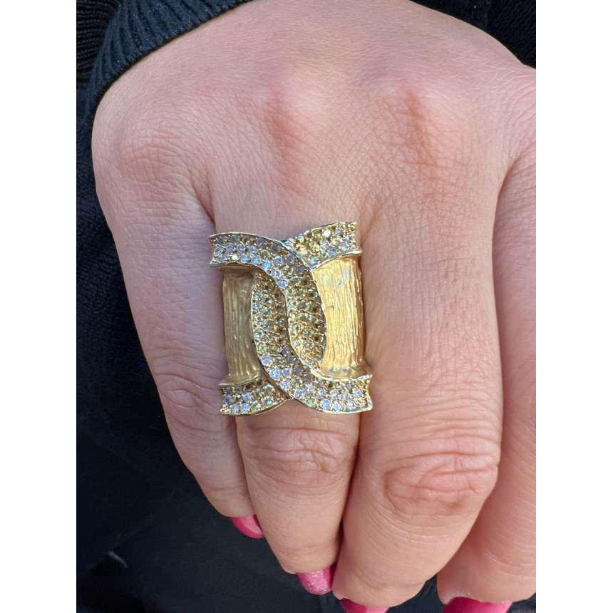 Anel X com Green Gold e Diamantes 