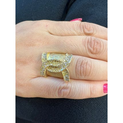Anel X com Green Gold e Diamantes 