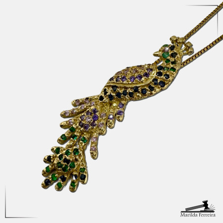 Pingente Pavão com Pedras Preciosas 