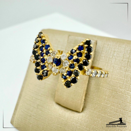 Anel Borboleta com Safiras e Diamantes 