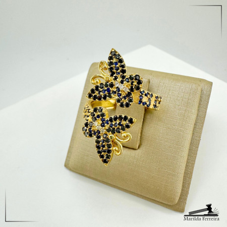 Anel Borboletas com Safiras e Diamantes 