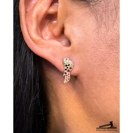 Brincos Pássaros com Rubis , Diamantes Negros e  Brancos