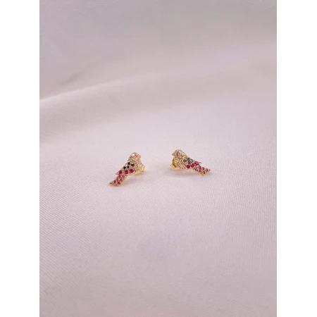 Brincos Pássaros com Rubis , Diamantes Negros e  Brancos