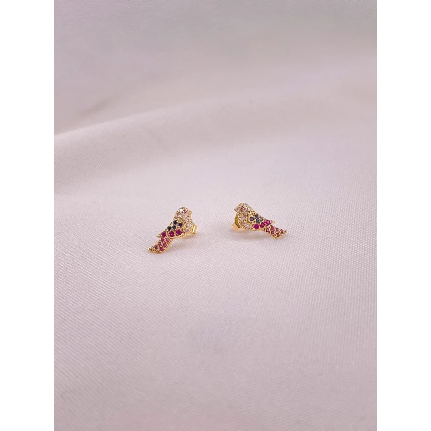 Brincos Pássaros com Rubis , Diamantes Negros e  Brancos