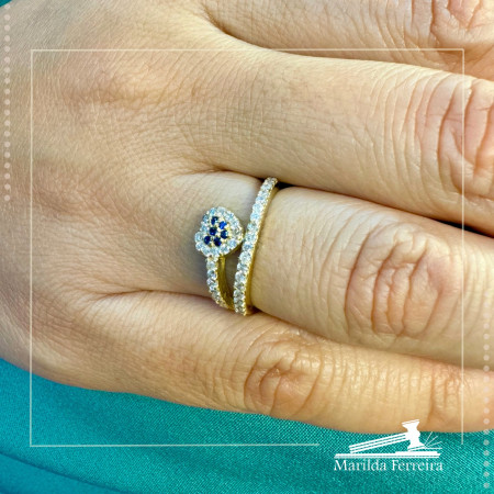Anel Coração Estilizado com Safiras e Diamantes