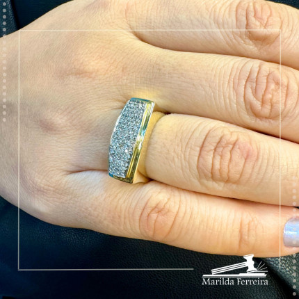 Anel Unissex Dois Tons com Diamantes