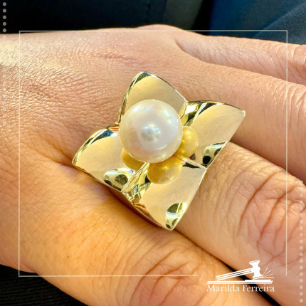 Anel Flor com Pérola 
