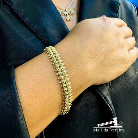 Pulseira Malha de Rosas em Ouro Amarelo