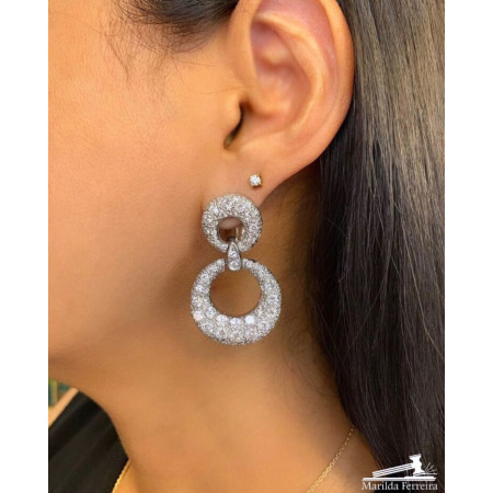 Brincos Frontal com Diamantes em Ouro Branco