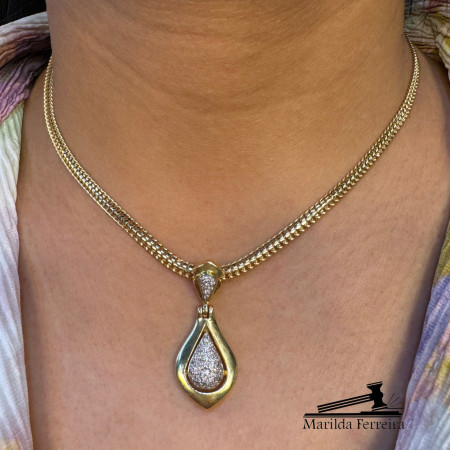 Pingente Gota Dois Tons com Diamantes