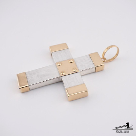 Pingente Cruz  Prata e Ouro Amarelo