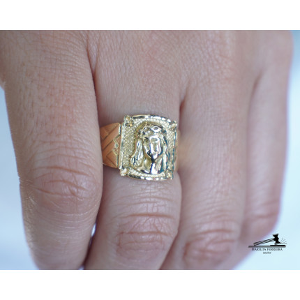 Anel Estilizado Jesus em Ouro Amarelo