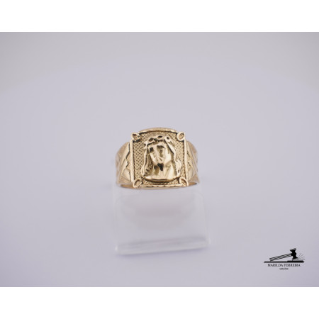 Anel Estilizado Jesus em Ouro Amarelo