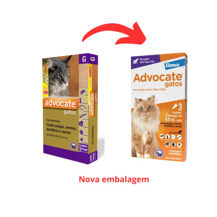 Advocate Gatos 0,8 ml entre 4 e 8 kg - 3 bisnagas