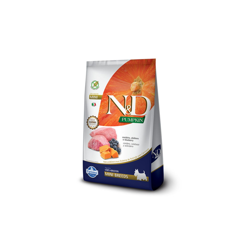 N&D Pumpkin Cães Adultos Mini Breeds Cordeiro, Abóbora e Blueberry 2,5 kg