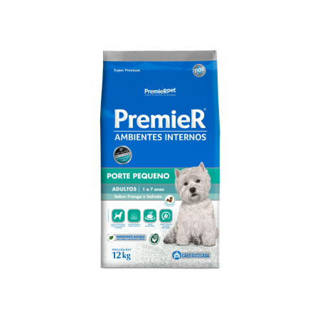 Premier Ambientes Internos Cães Adultos Porte Pequeno Frango e Salmão 12 kg