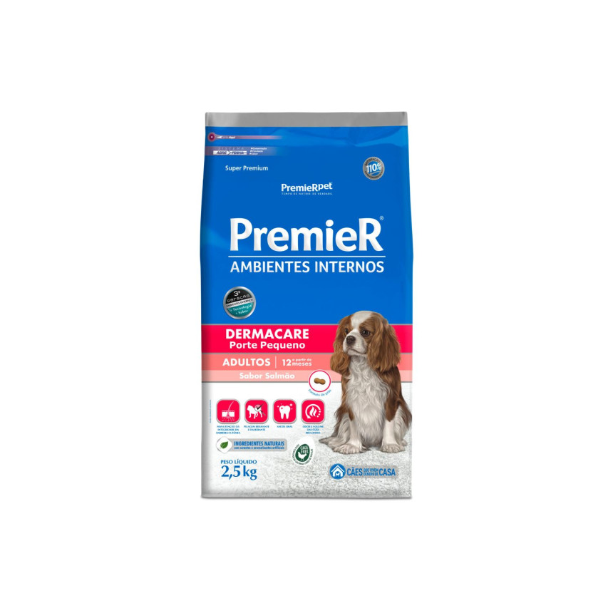 Premier Ambientes Internos Dermacare Cães Adultos Porte Pequeno Salmão 2,5 kg