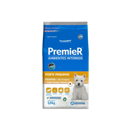Premier Ambientes Internos Cães Filhotes Porte Pequeno Frango e Salmão 1 kg