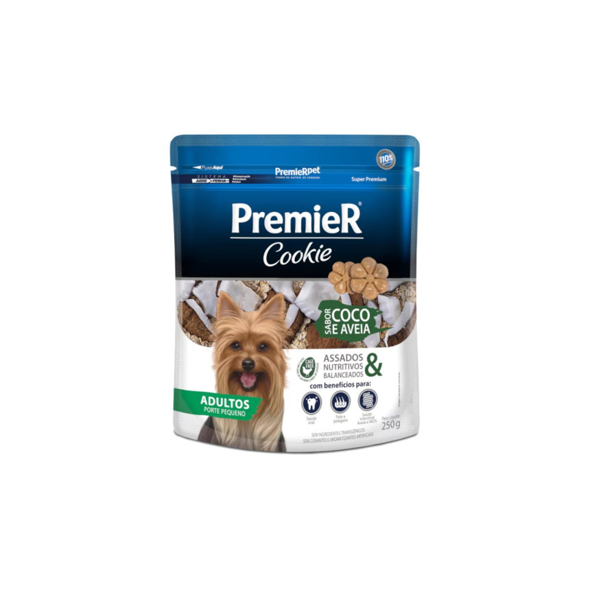 Premier Cookie Cães Adultos Porte Pequeno Coco e Aveia 250 g