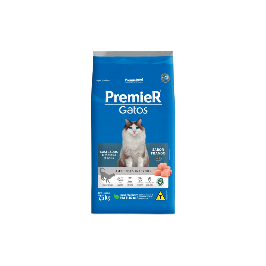 Premier Gatos Castrados 6 Meses a 6 Anos Frango 7,5 kg