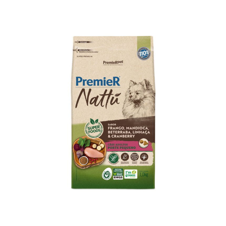 Premier Nattu Cães Adultos Porte Pequeno Frango, Mandioca, Beterraba, Linhaça e Cranberry  1 kg