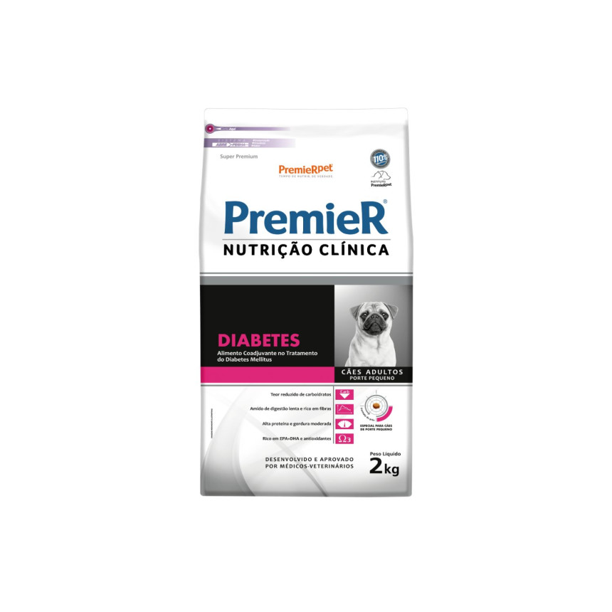 Premier Nutrição Clínica Diabetes Cães Filhotes e Adultos Porte Pequeno 2 kg