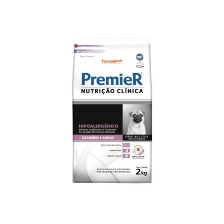 Premier Nutrição Clínica Hipoalergênico Cães Adultos Porte Pequeno Cordeiro e Arroz 2 kg