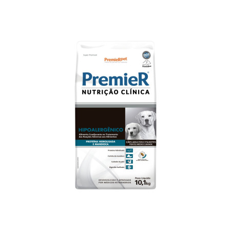 Premier Nutrição Clínica Hipoalergênico Cães Filhotes e Adultos Porte Médio Grande Proteína Hidrolisada Mandioca 10,1 kg