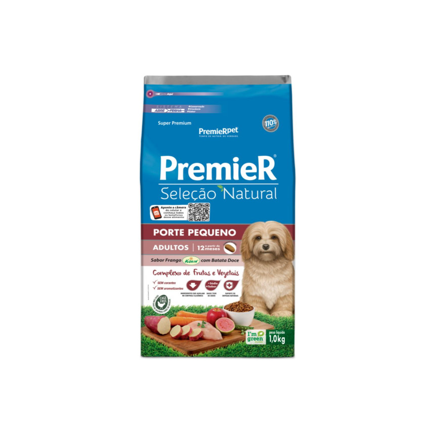 Premier Seleção Natural Cães Adultos Porte Pequeno Frango Korin e Batata Doce 1 kg