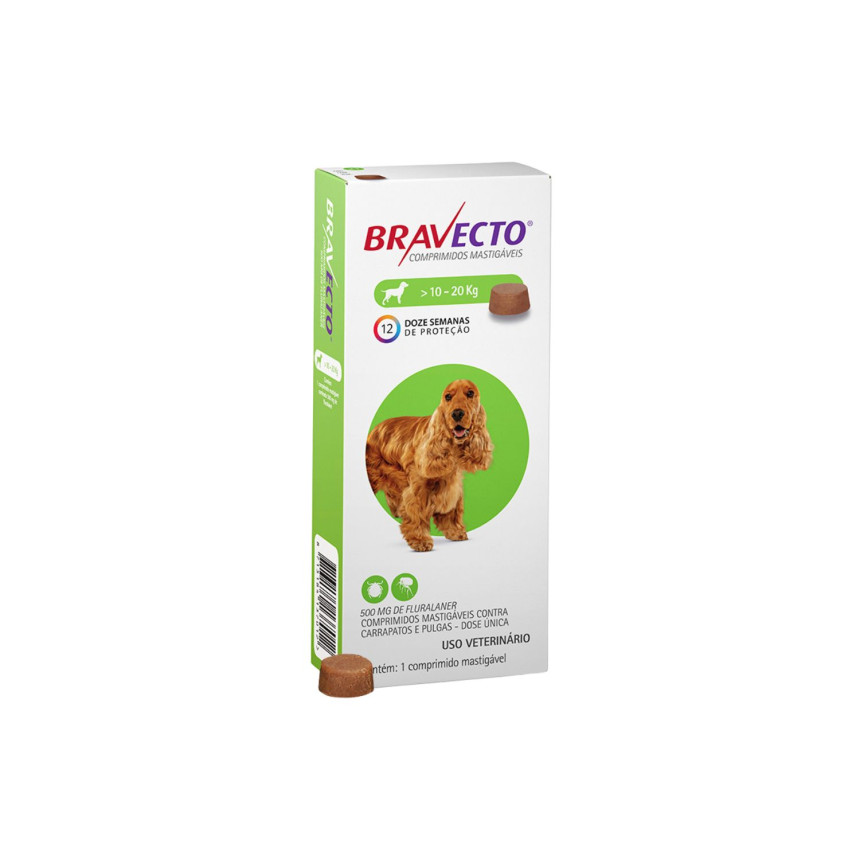 Bravecto 500 mg - cães de 10 a 20 kg - 1 comprimido