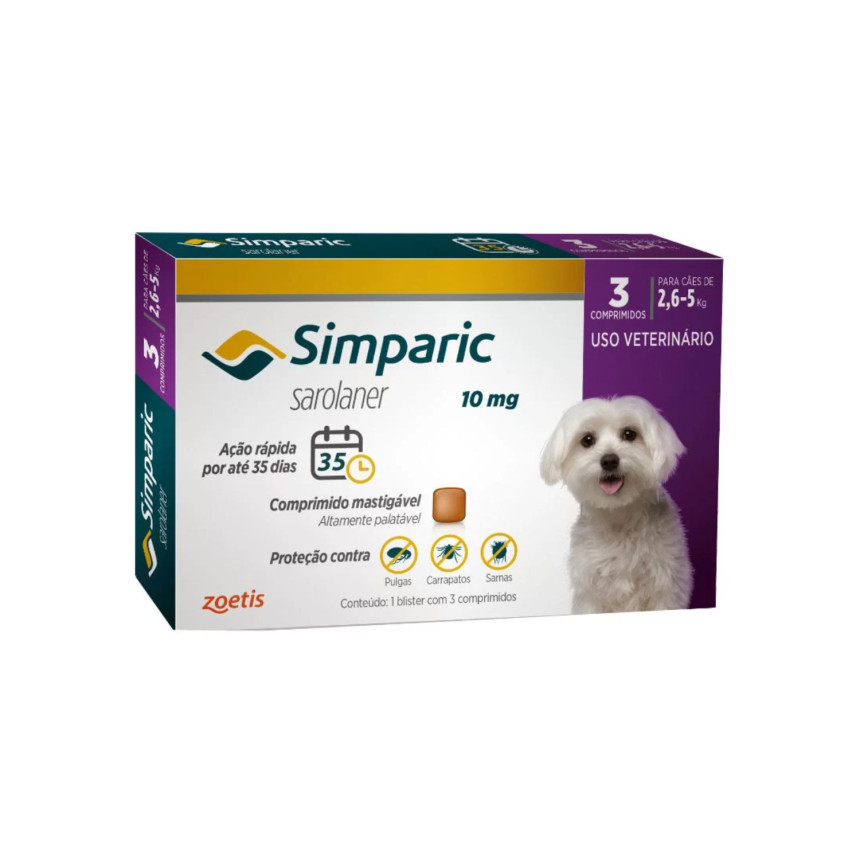 Simparic 10 mg Cães 2,6 a 5 kg - 3 comprimidos