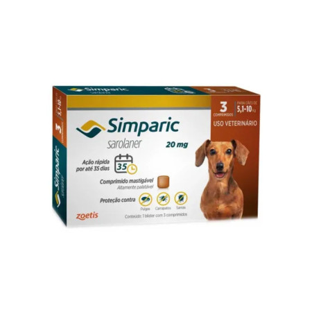Simparic 20 mg Cães 5,1 a 10 kg - 3 comprimidos
