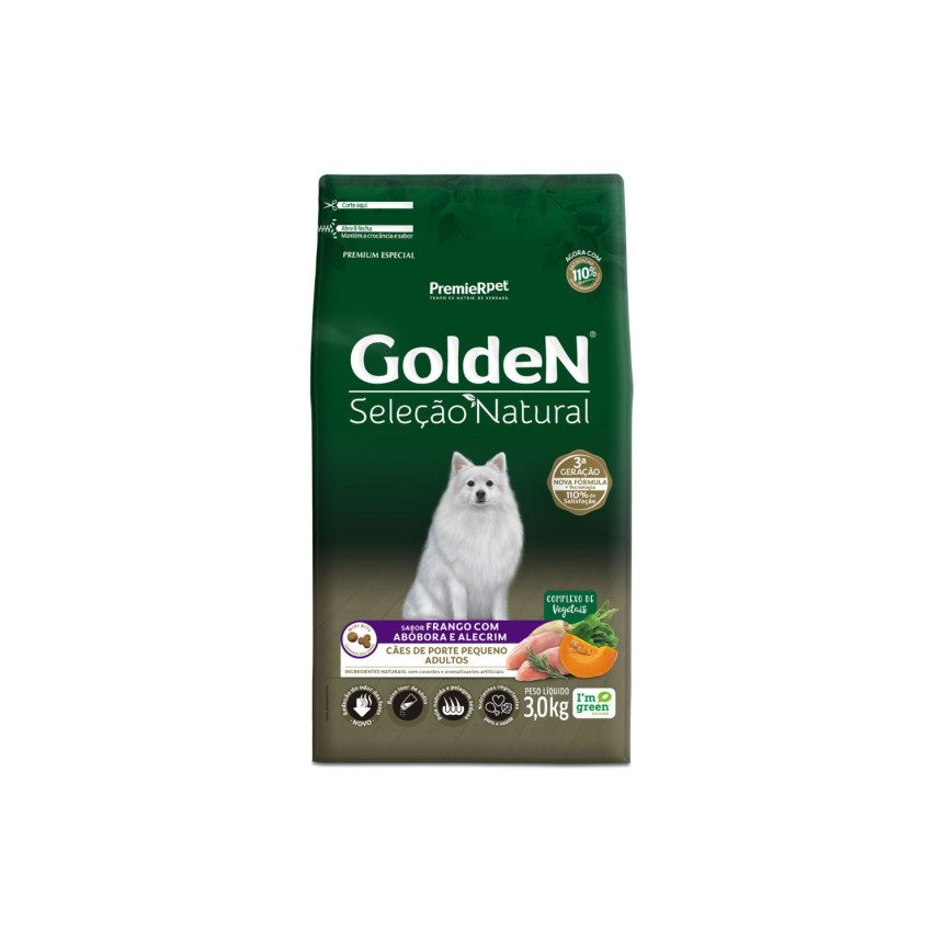 Golden Seleção Natural Cães Adultos Porte Pequeno Frango com Abóbora e Alecrim 3 kg