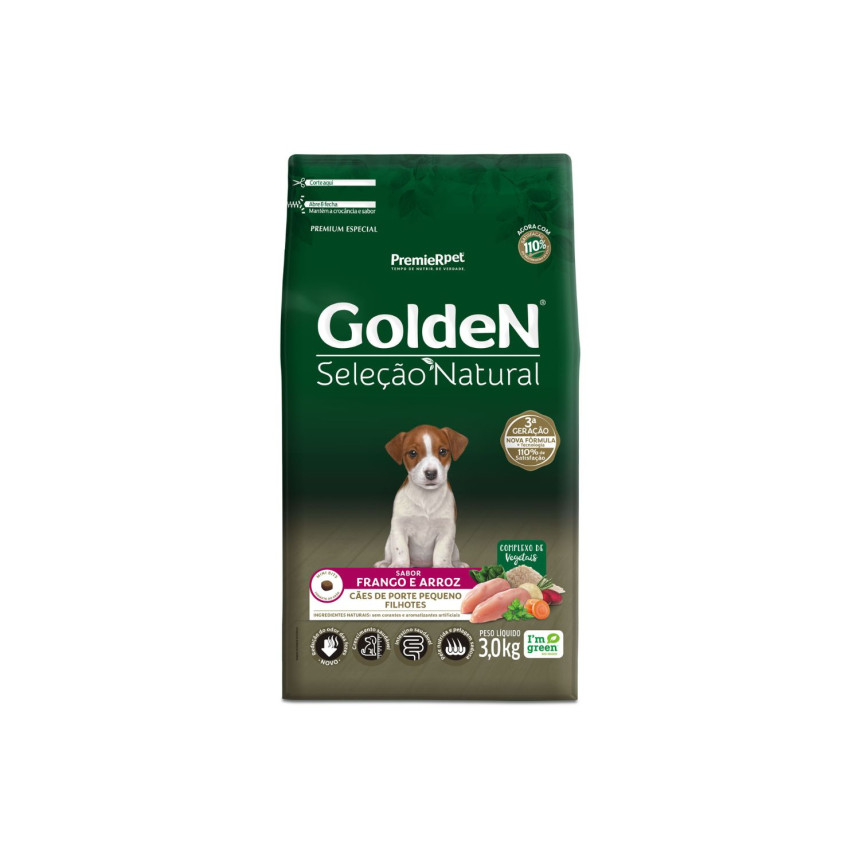 Golden Seleção Natural Cães Filhotes Porte Pequeno Frango 3 kg