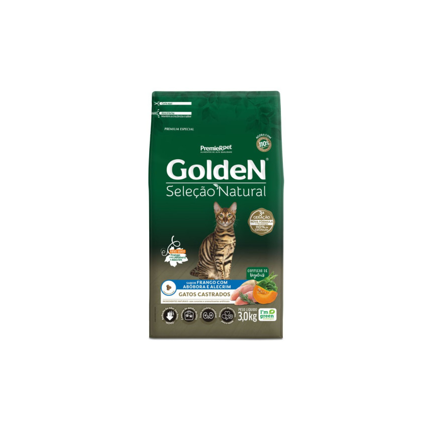 Golden Seleção Natural Gatos Castrados Frango com Abóbora e Alecrim 3 kg