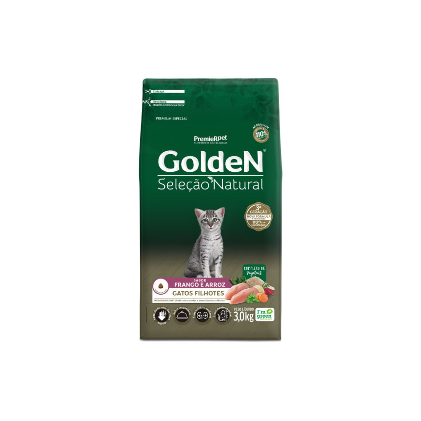 Golden Seleção Natural Gatos Filhotes Frango e Arroz 3 kg