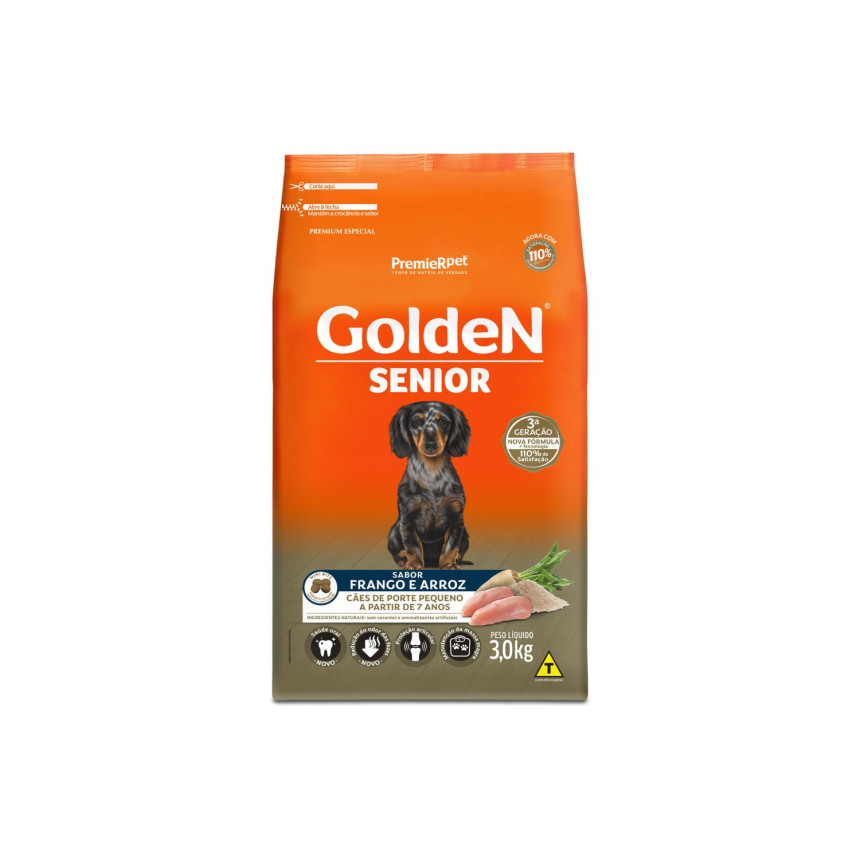 Golden Sênior Cães Adultos Porte Pequeno Frango e Arroz 3 kg