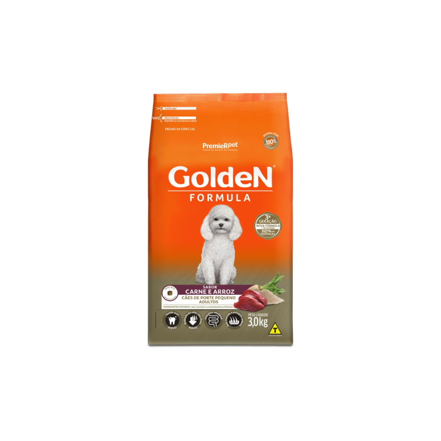 Golden Formula Cães Adultos Porte Pequeno Carne e Arroz 3 kg