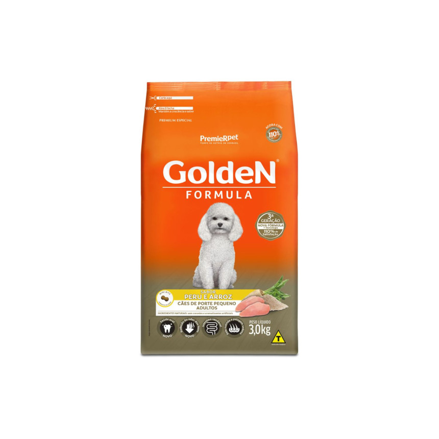 Golden Formula Cães Adultos Porte Pequeno Peru e Arroz 3 kg